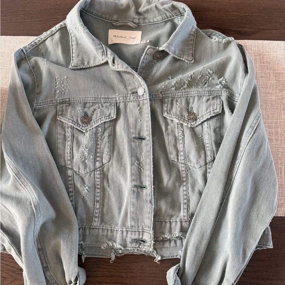Mustard Seed Light Blue Distressed Jean Jacket